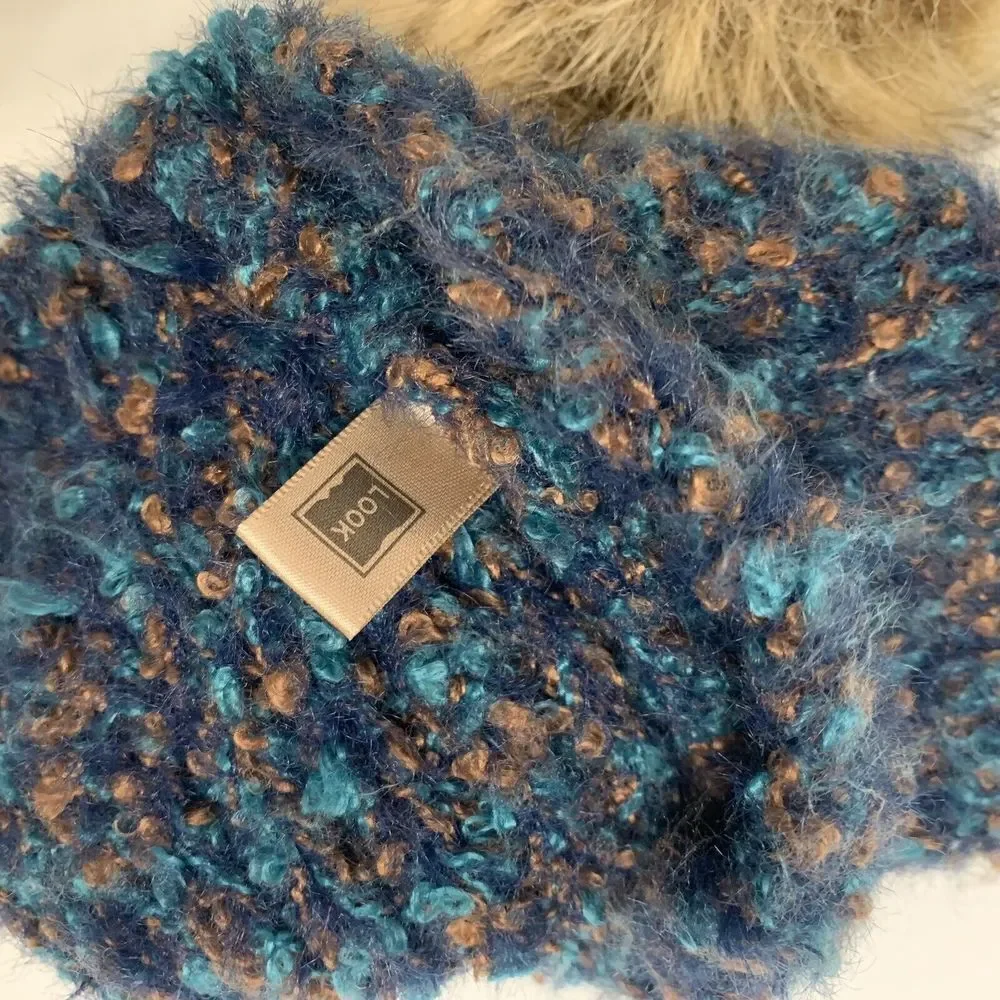 Look by M New York Womens Knit Winter Pompom Hat Beanie One Size Blue Purple